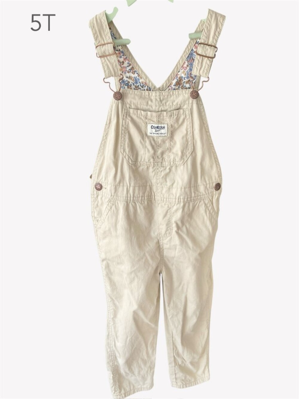 🪴5/$30 OshKosh 5T Toddler Kid Beige Overalls Fall Neutral